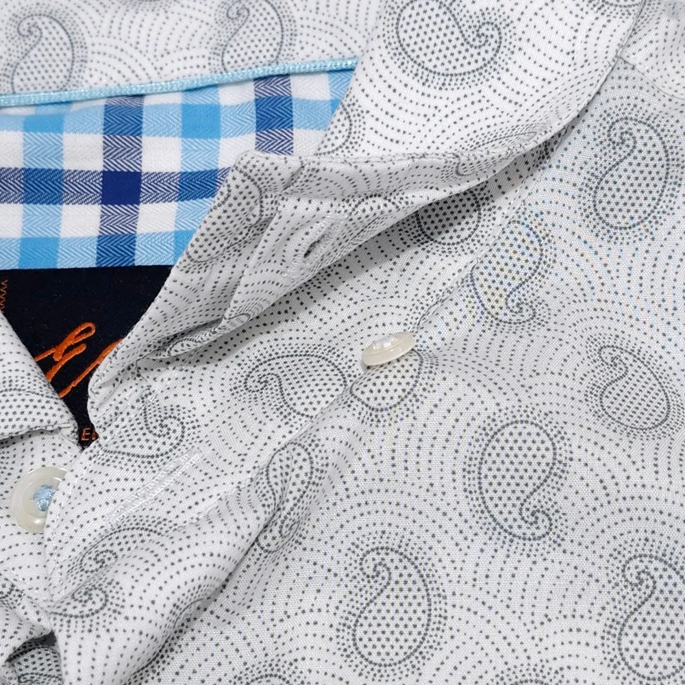 Egara Modern Fit Stretch Non Iron Button Down Shirt Mens Large White Paisley
